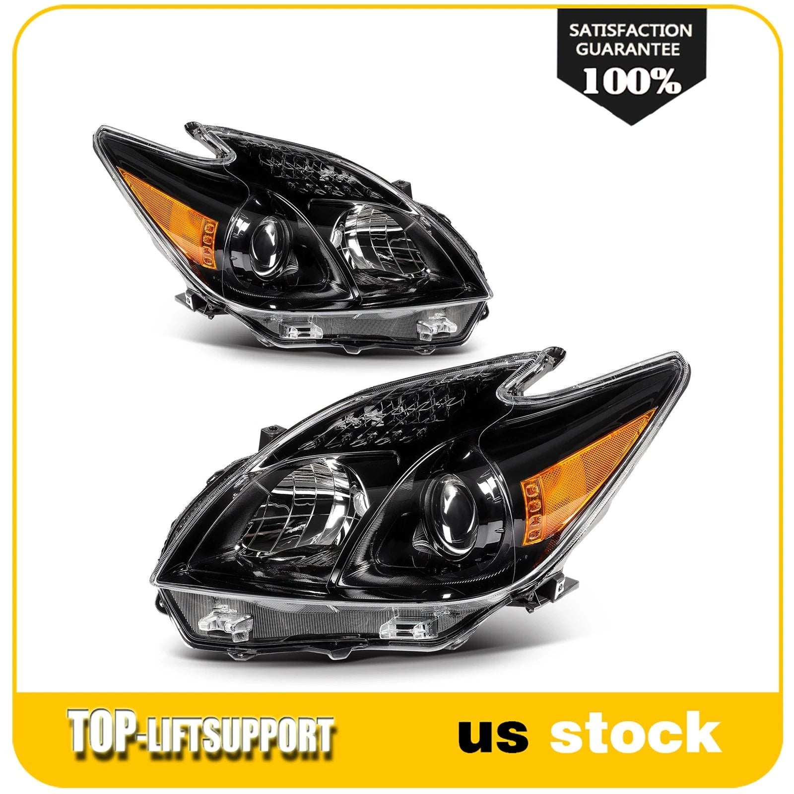 2X Headlight Assembly for Toyota Prius (2010–2011) Black Projector