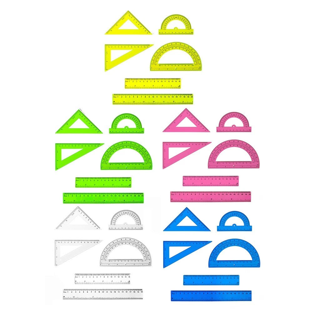 6PCS Transparent Math Set Plastic Rulers Protractors Triangles for Geometry