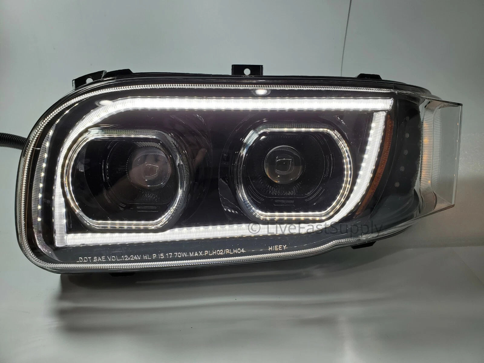Pair LED Headlights w Dual Function Halo DLR for Peterbilt 388/389 (2013–2025)