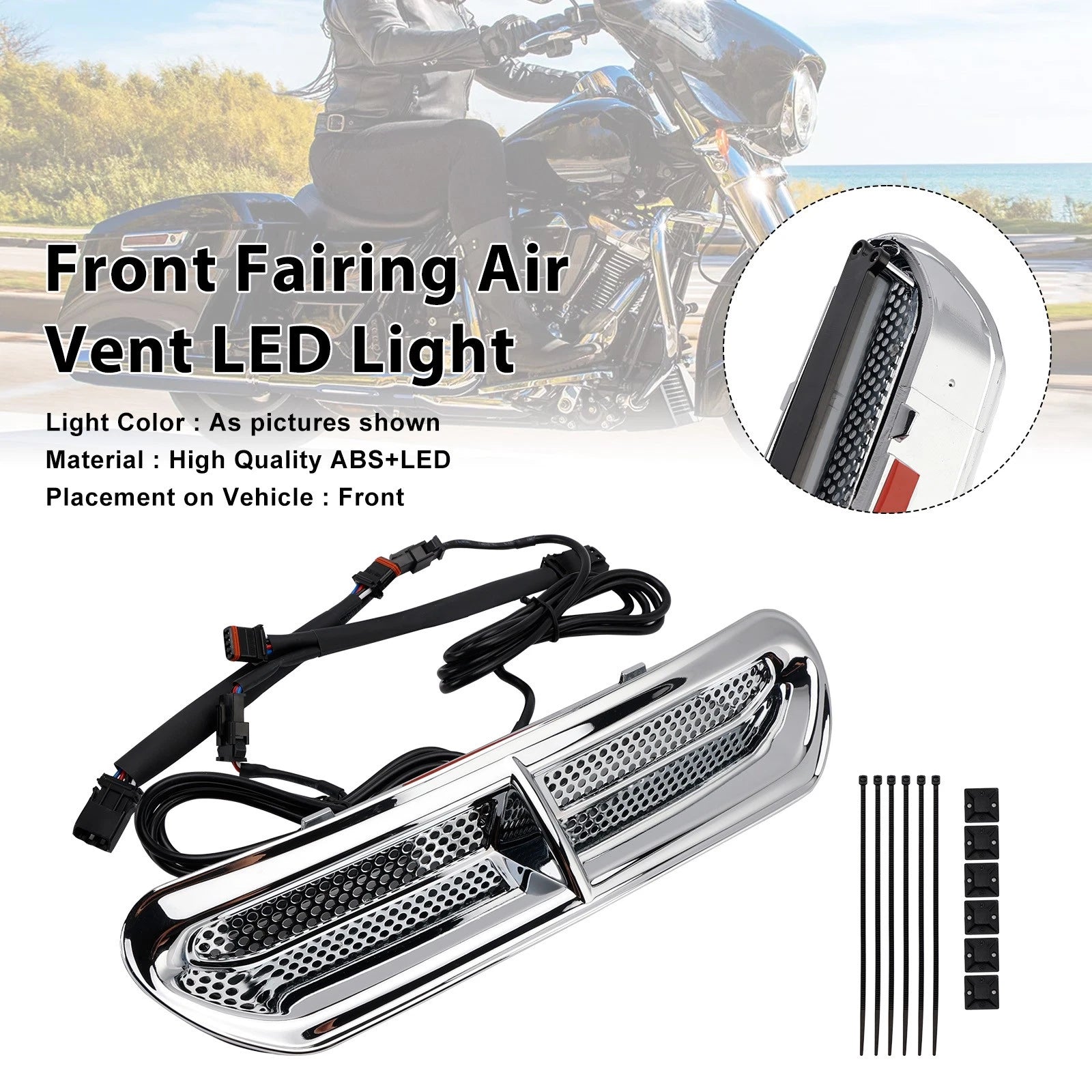 Front Fairing Air Vent LED Light for Harley Touring, Street Glide (2014–2024) Chrome