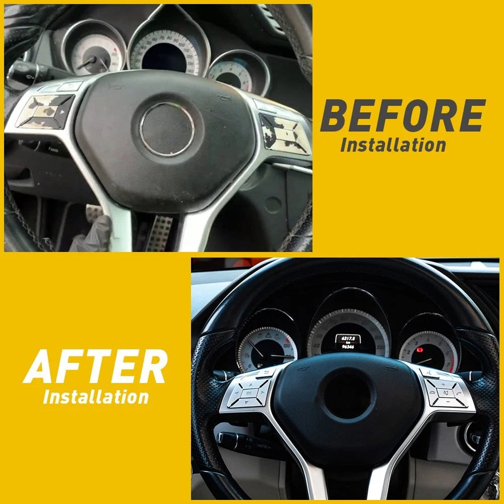 Set of 2 Steering Wheel Button Silver Trim for Mercedes Benz E C G Class (2012–2016)