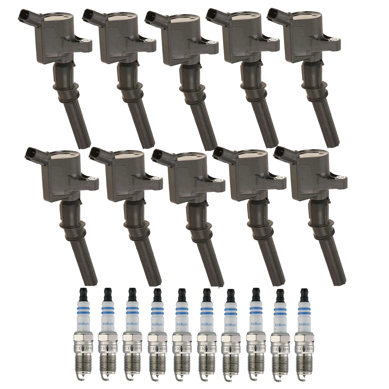 Set of 10 Ignition Coils & Double Iridium Spark Plugs for Ford 6.8L V10 (2000–2008)