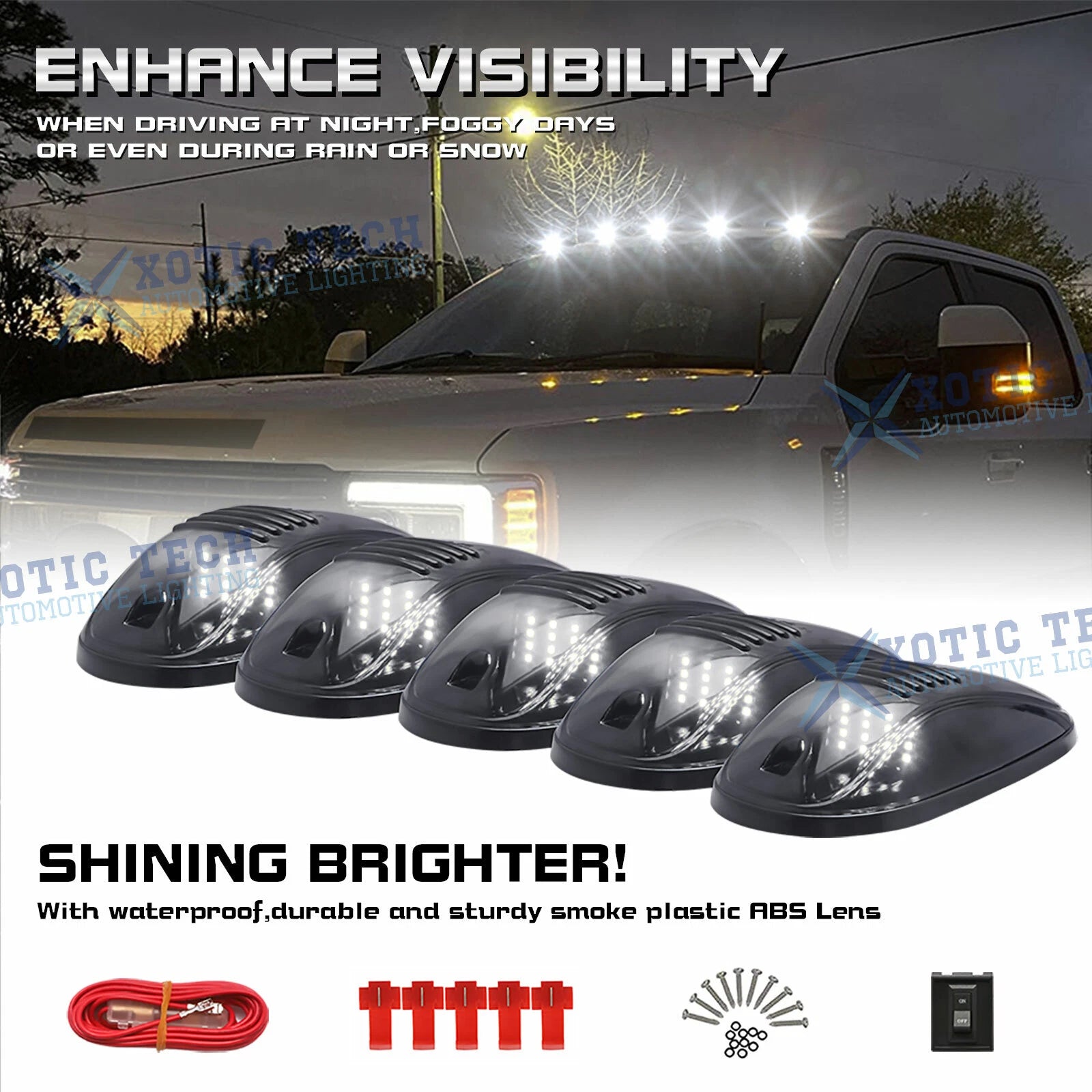 Smoke LED Rooftop Cab Running Light + Side Fender Marker for Dodge Ram 2500 3500 (2019-2024)