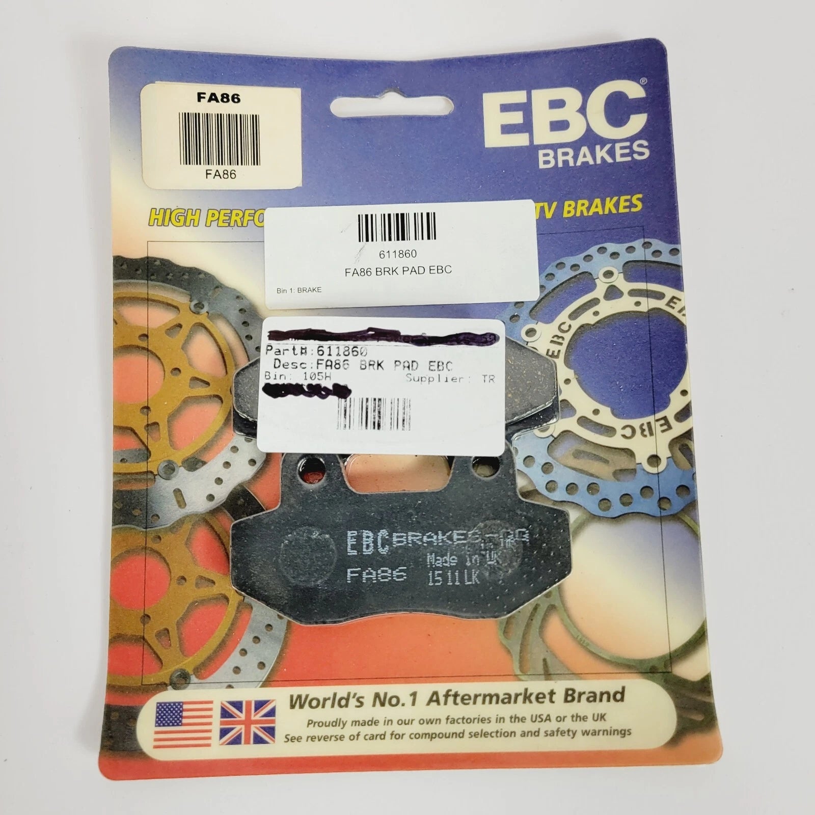 EBC Organic Brake Pads for Hyosung ATK Honda (FA86 61-1860 15-86 160722)