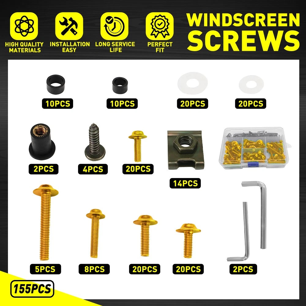 155pcs Fairing Bolts Kit M5 M6 for Yamaha YZF R1 R6 (1998–2021)