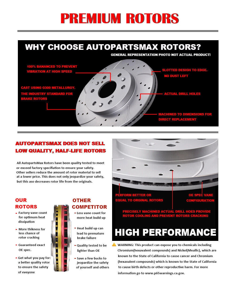 Front Drilled Brake Discs Rotors & Ceramic Pads for Infiniti G37 (2008-2013)