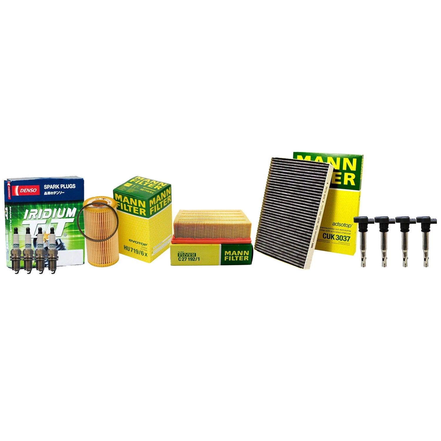 Set of 4 Mann Filters & 4 Denso Iridium TT Spark Plugs for Audi 2.0