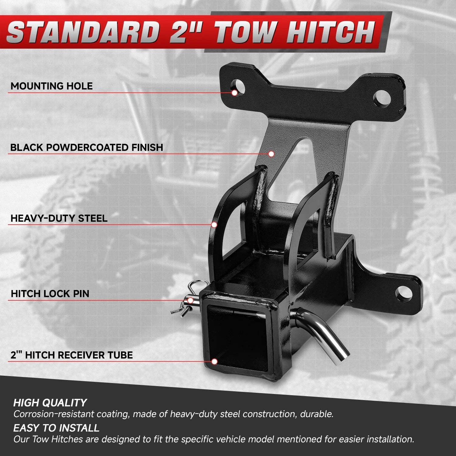2" Rear Tow Hitch Receiver for Polaris RZR Pro XP 4 (2020–2025) 1500 lbs