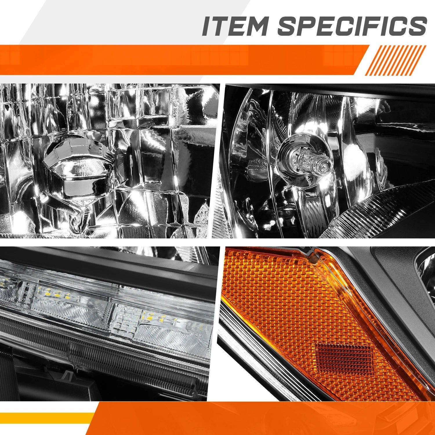 LED DRL Bar Headlight for Nissan Rogue (2014–2016) Black Housing Amber Side