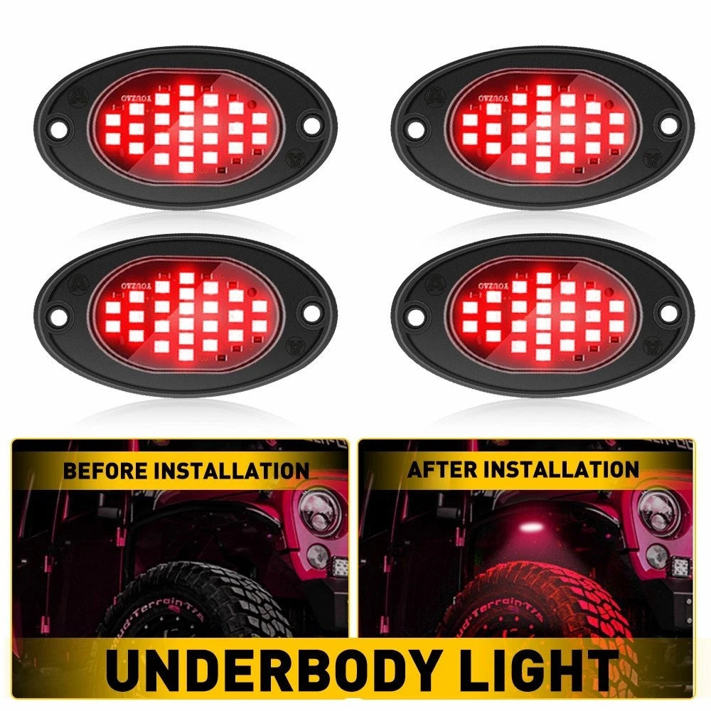 Set of 4 Red LED Underbody Neon Light Kit for Universal Vehicles (Waterproof)