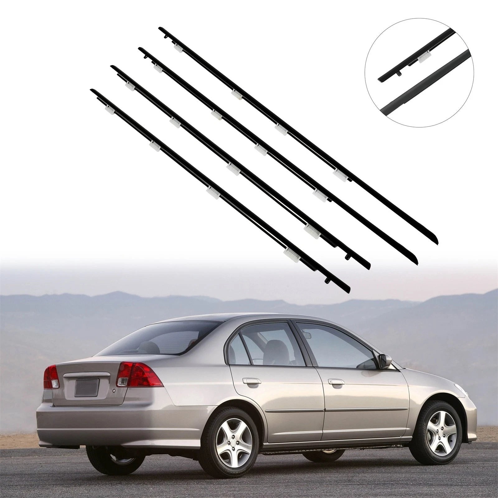 Window Scraper Seal Belt Weatherstrip for Honda Civic 4 Door (2002–2004)