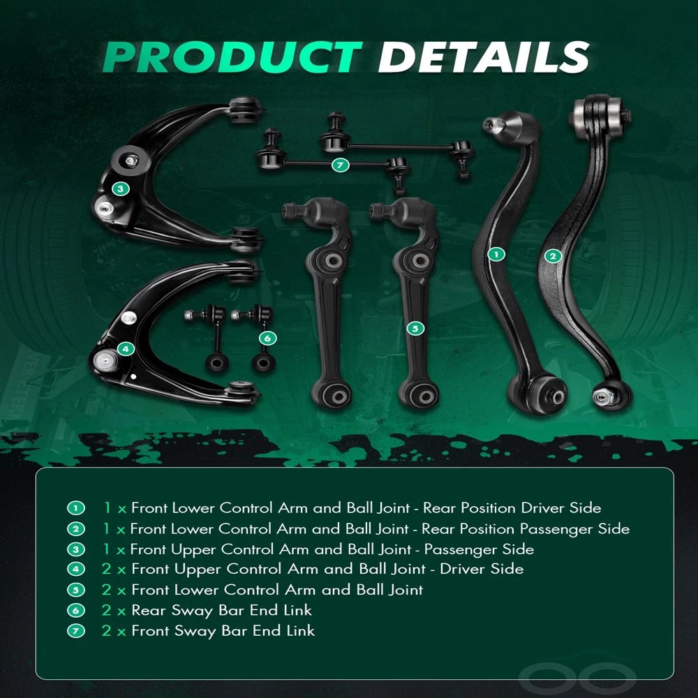 Set of 10 Front Upper & Lower Control Arm Sway Bar for Ford Fusion Mercury Milan (2010–2012)