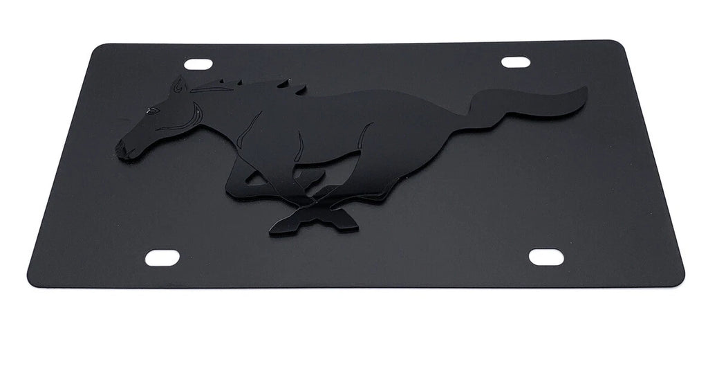 3D Premium Mustang Running Pony Emblem Black License Plate for Ford (2005–2024)