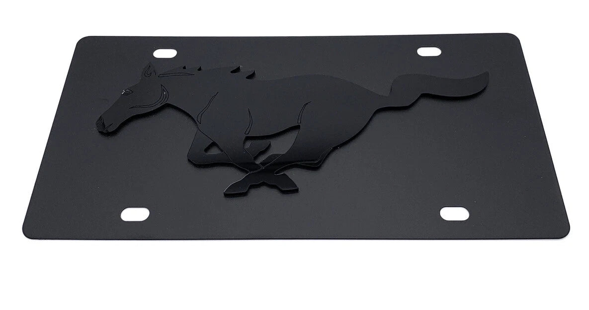 3D Premium Mustang Running Pony Emblem Black License Plate for Ford (2005–2024)