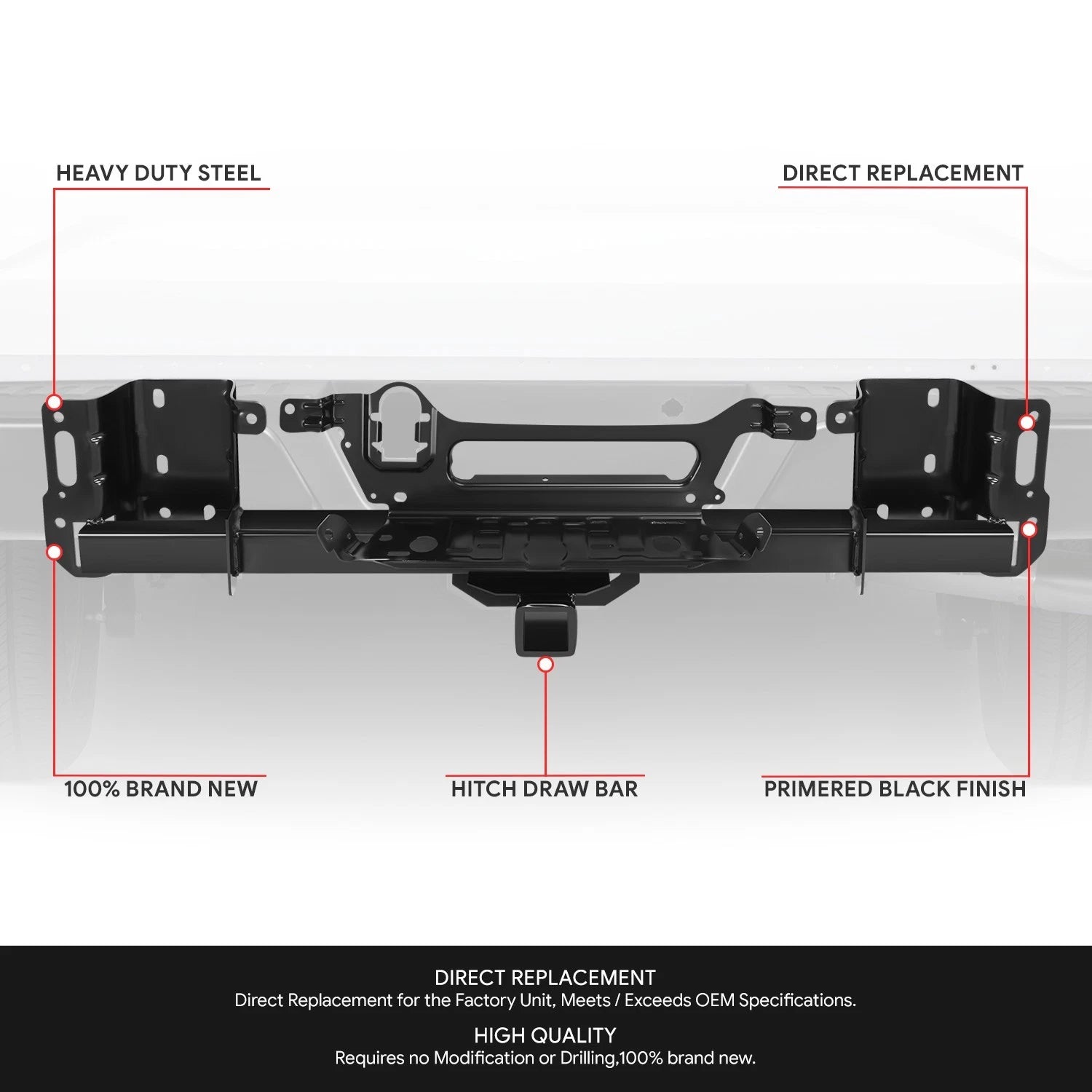 Bumper Reinforcement Bar for Ford F-150 (2015–2023) w/ Tow Package, Black