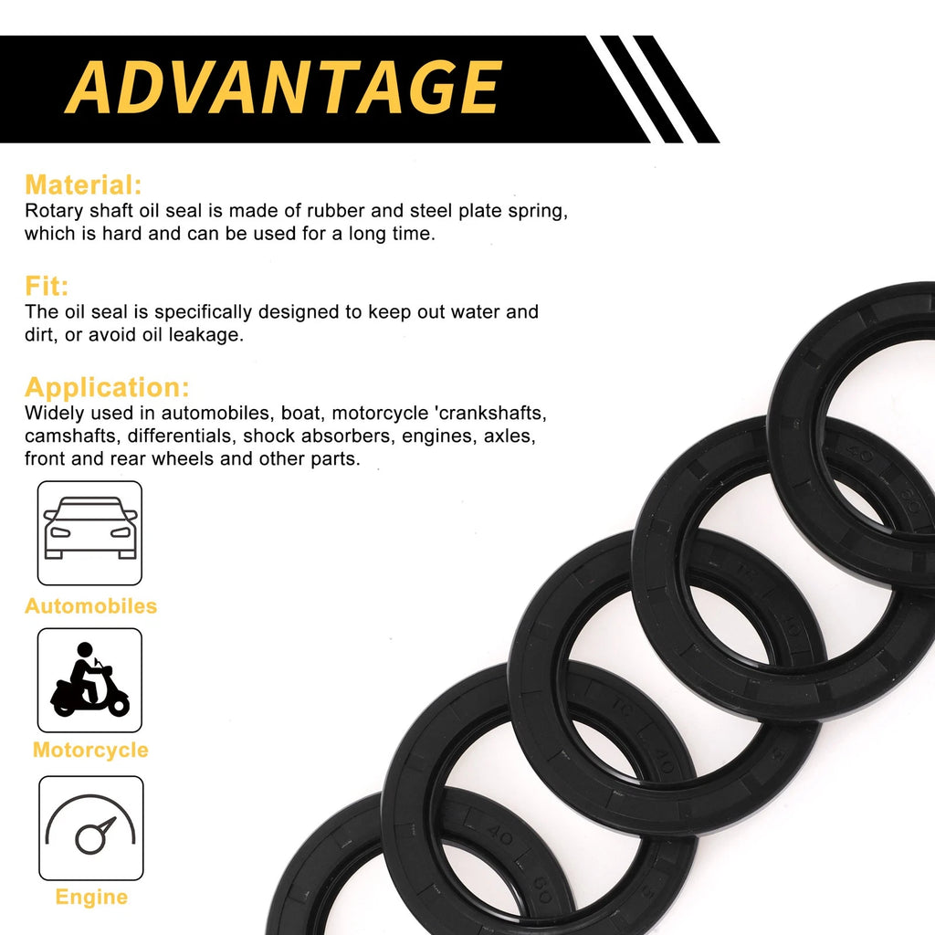 Set of 5 Oil Seal Rotary Shaft Seal NBR Rubber 40x60x5mm