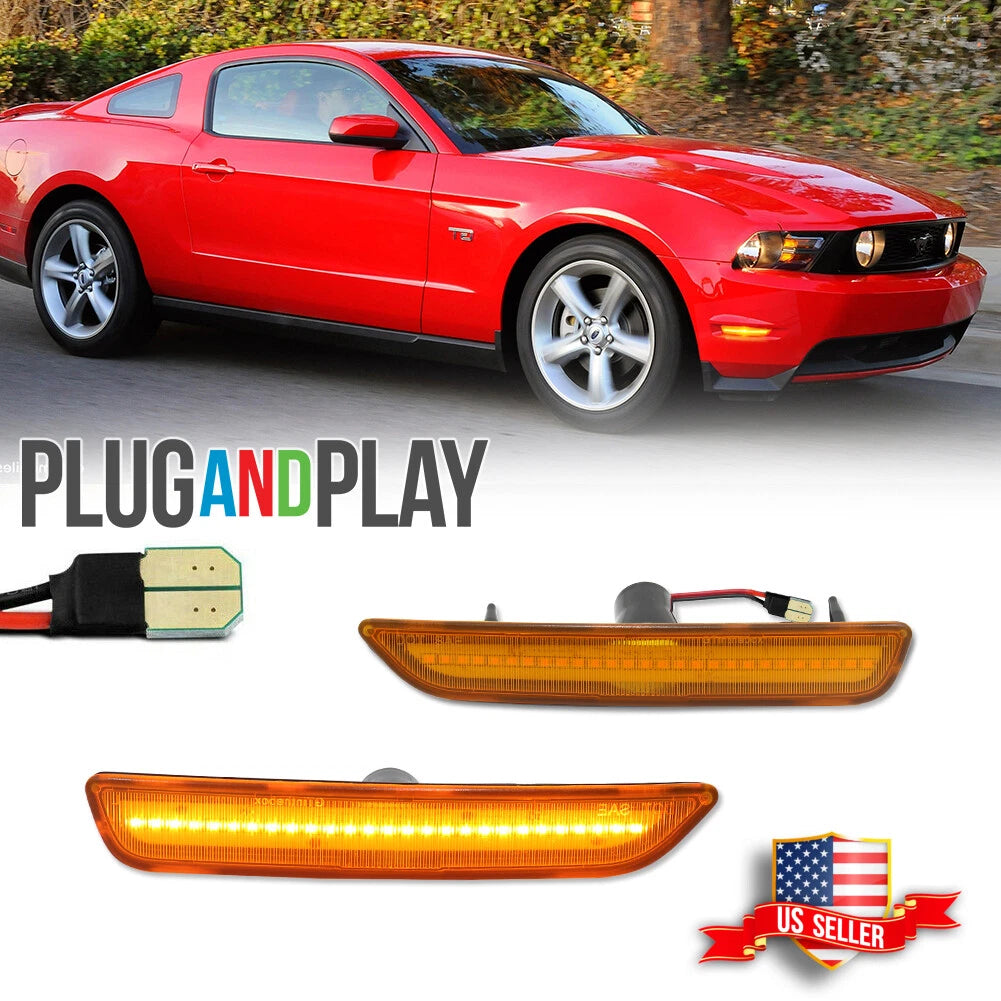 2X Amber Lens LED Front Bumper Side Marker Lights for Ford Mustang (2010–2014)