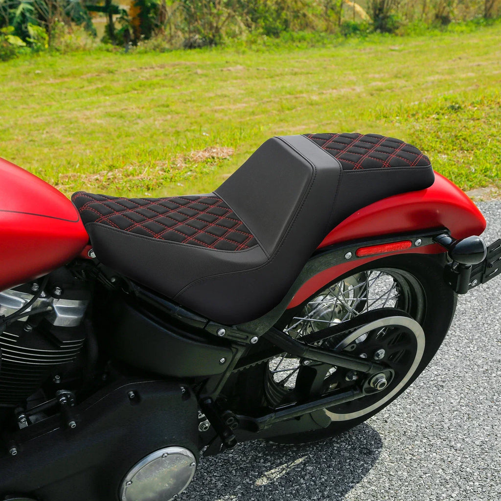 Black Red Driver Passenger 2-Up Seat for Harley Softail Street Bob (2018-2025)