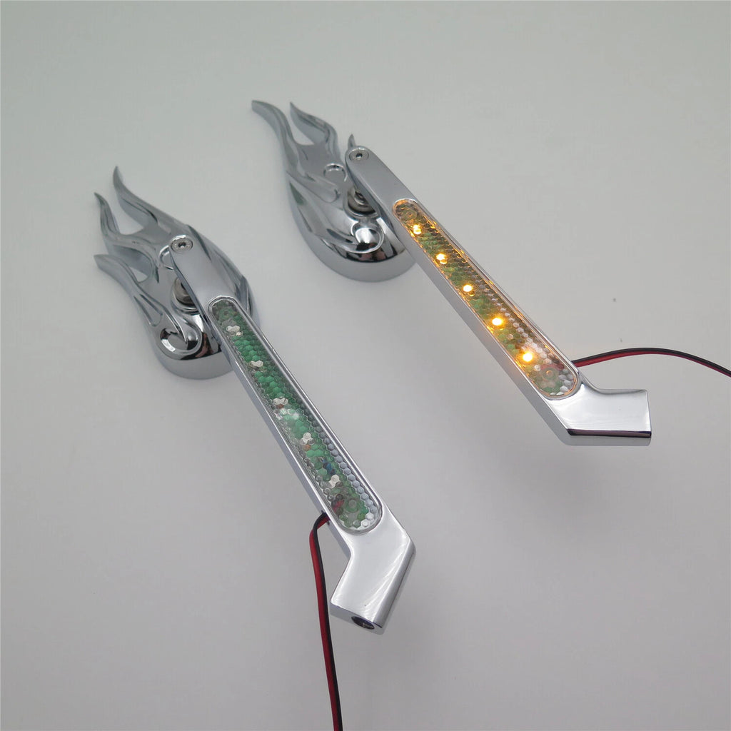 Flame LED Turn Signal Integrated Mirrors for Honda Kawasaki Suzuki (All Years)