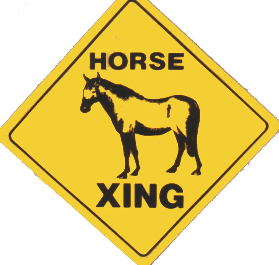 Caution Horse Crossing Sign for Man Cave Decor (Plastic)