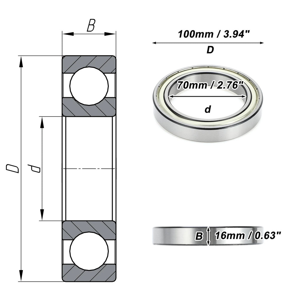 Deep Groove Ball Bearing 6914ZZ for Scooter Skateboard Wheel (70x100x16mm)