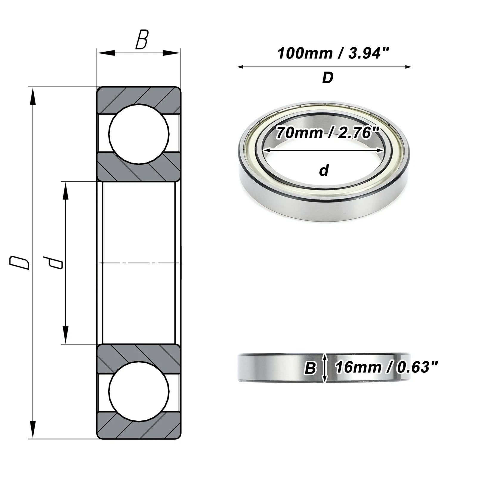 Deep Groove Ball Bearing 6914ZZ for Scooter Skateboard Wheel (70x100x16mm)