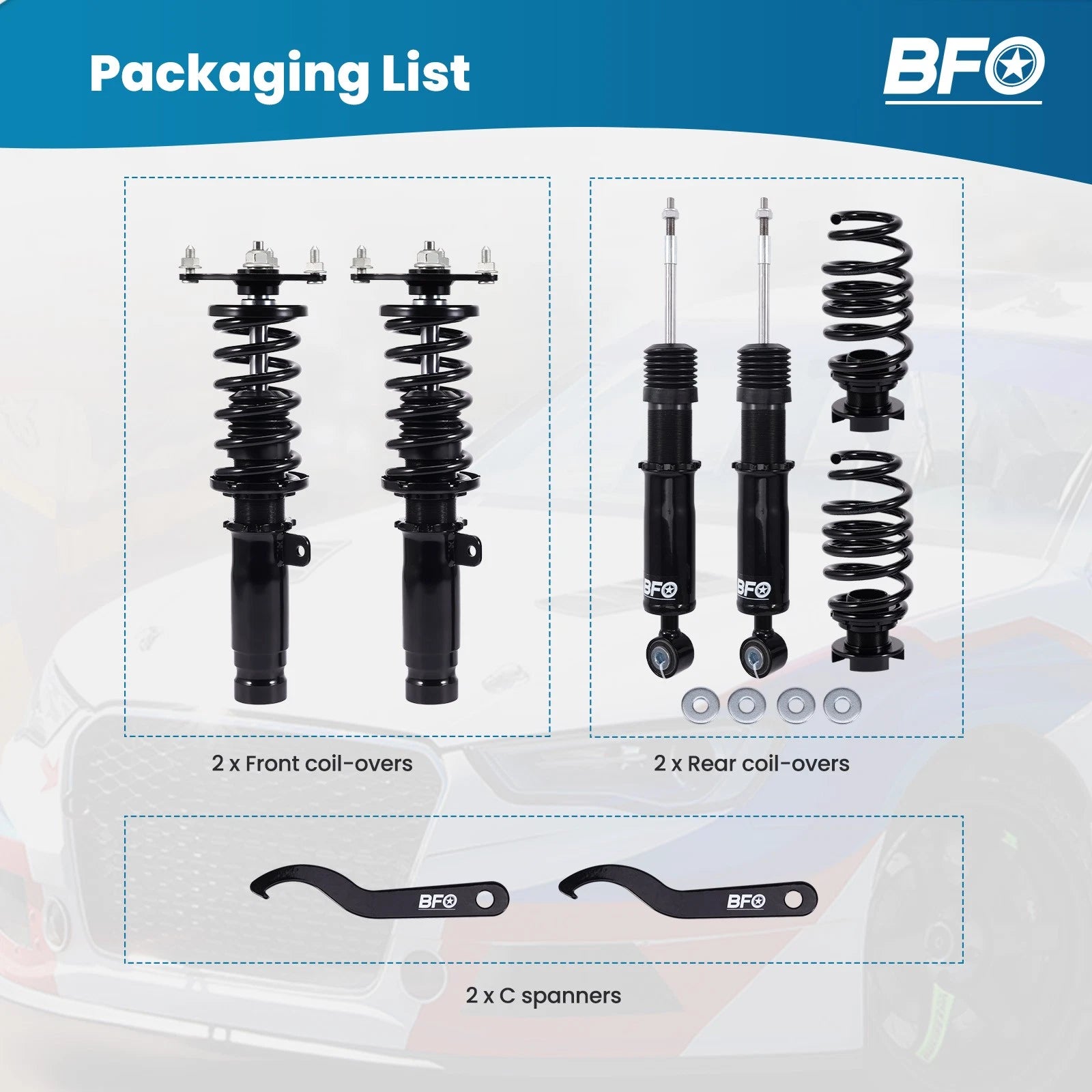 Coilovers Shocks Kit for Honda Civic (2016–2021) FK 52mm Adjustable Height