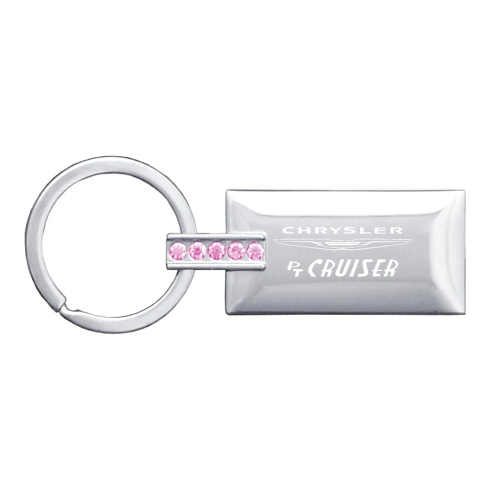 Chrome/Pink Jeweled Rectangular Keychain for Chrysler PT Cruiser