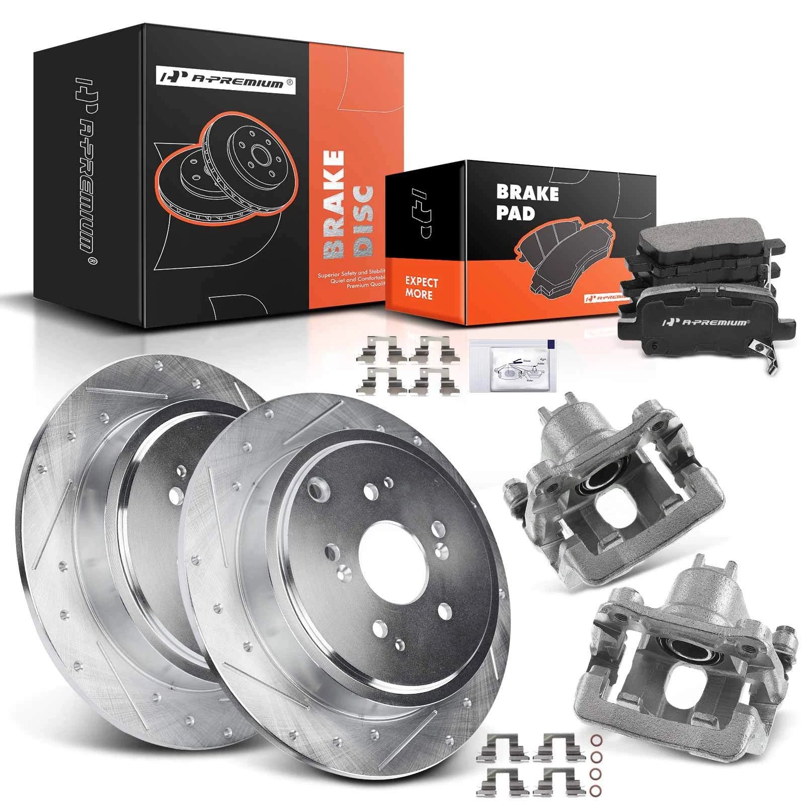 Set of 8 Rear Drilled Brake Rotors and Pads for Honda Pilot Acura MDX