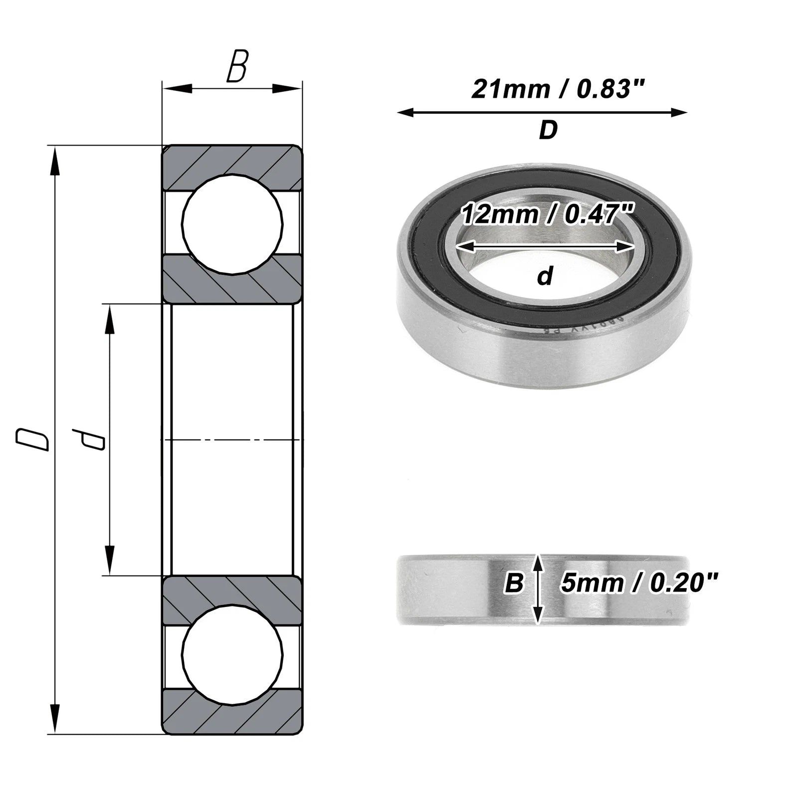 Deep Groove Ball Bearing P5 for Scooter Skateboard Wheel (12x21x5mm)
