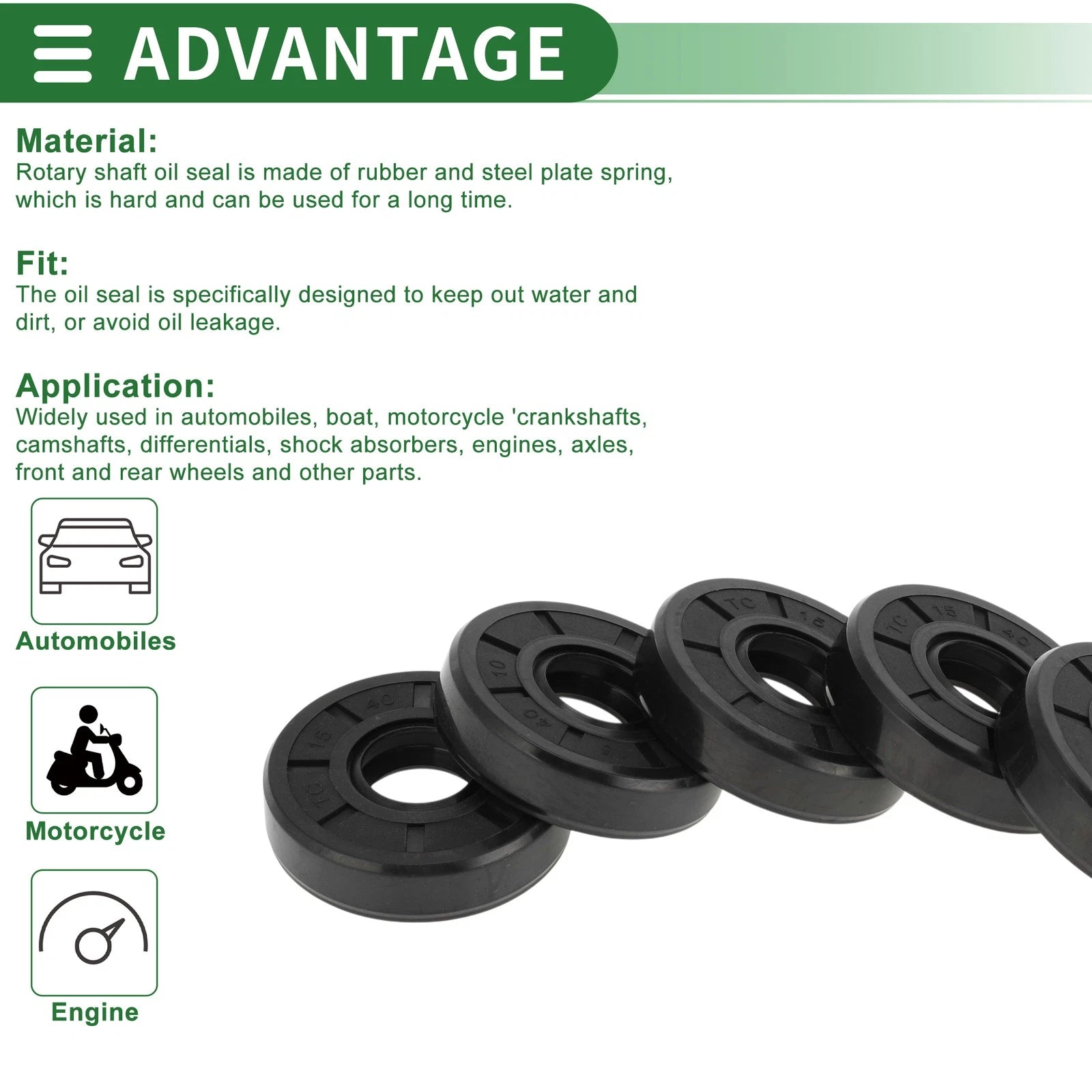 Set of 5 Oil Seal Rotary Shaft Seal NBR Rubber 15x40x10mm