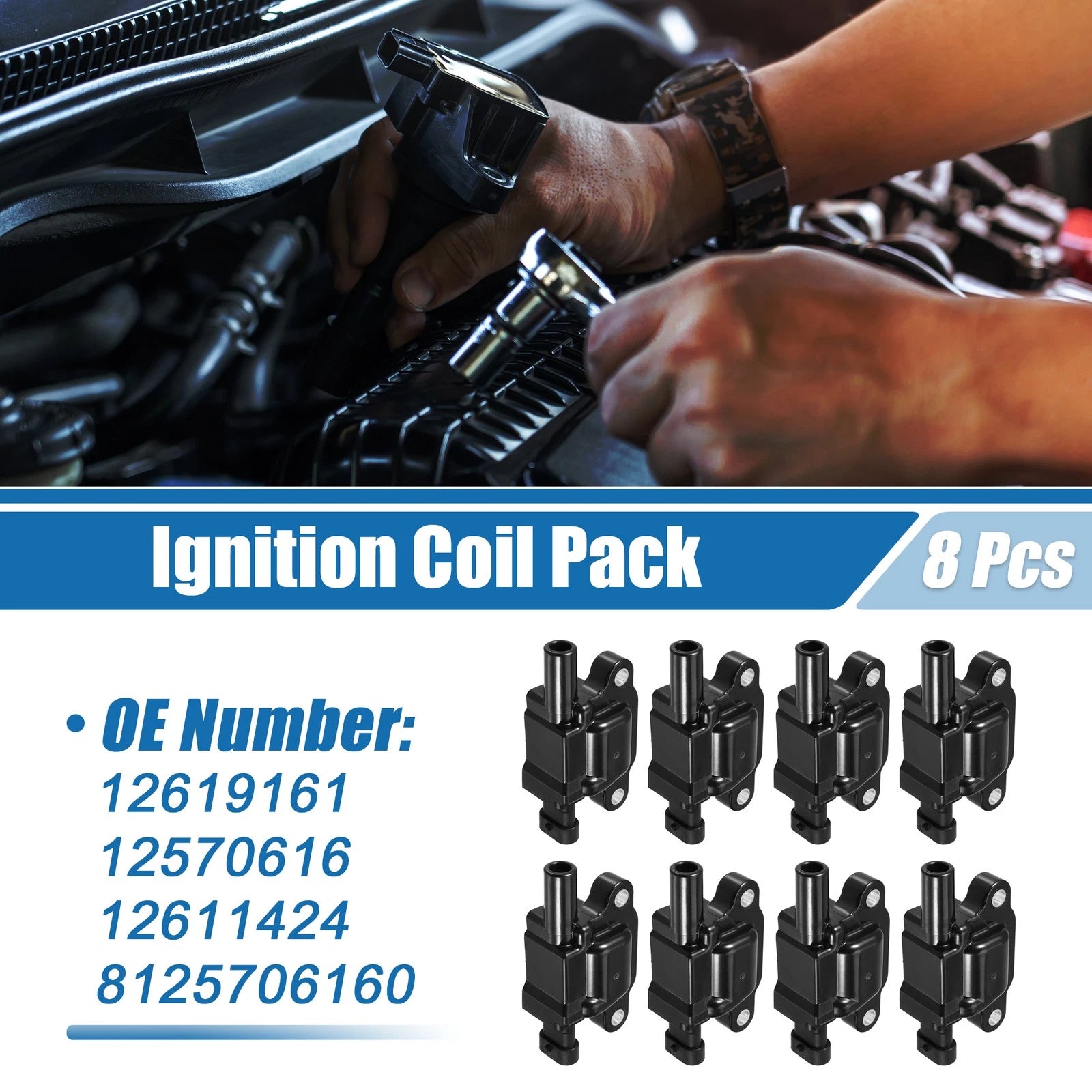 8X Ignition Coil Pack No. 12619161 for Chevrolet Silverado 1500 (2018–2021)