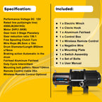 4500LBS Electric Recovery Winch for Trailer Truck SUV with Wireless Remote