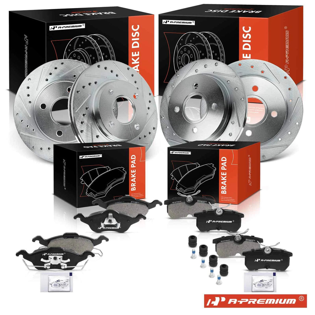 Front & Rear Drilled Brake Rotors & Ceramic Pads for Ford Focus (2001–2004)