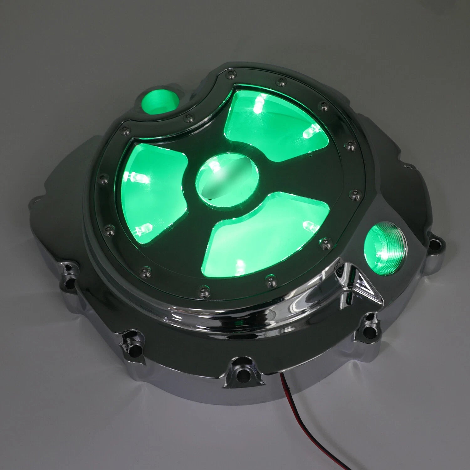 Chrome Engine Clutch Cover with Green LED for Kawasaki ZX14R ZZR 1400 (2006–2014)