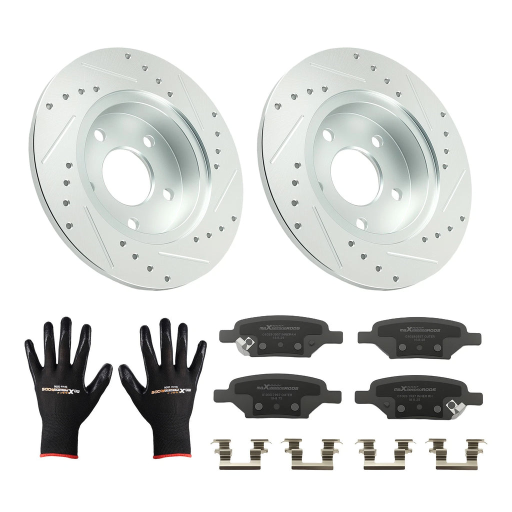Rear Drilled Brake Rotors and Pads for Pontiac Pursuit 2006–2006 and Saturn Aura 2007–2009