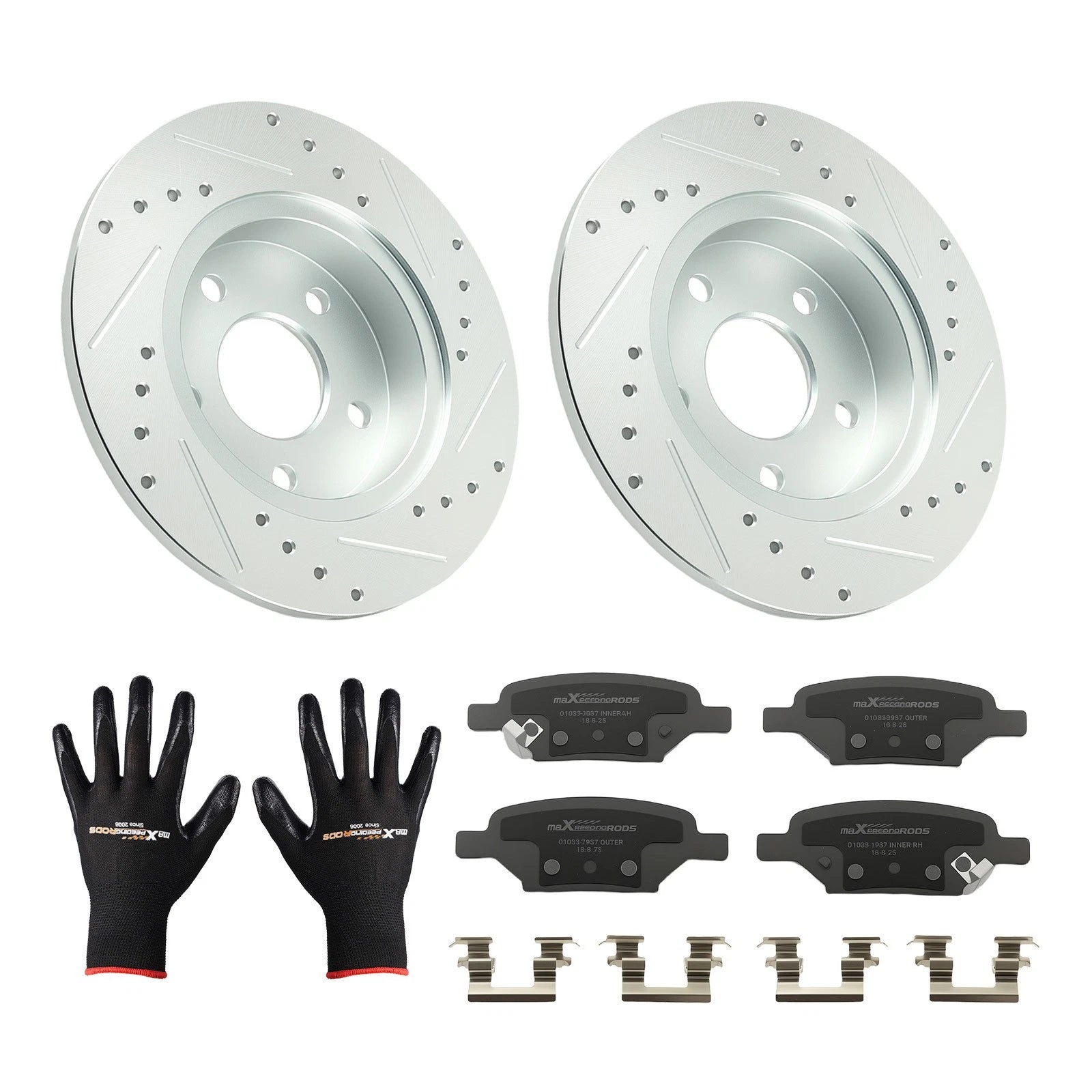 Rear Drilled Brake Rotors and Pads for Pontiac Pursuit 2006–2006 and Saturn Aura 2007–2009