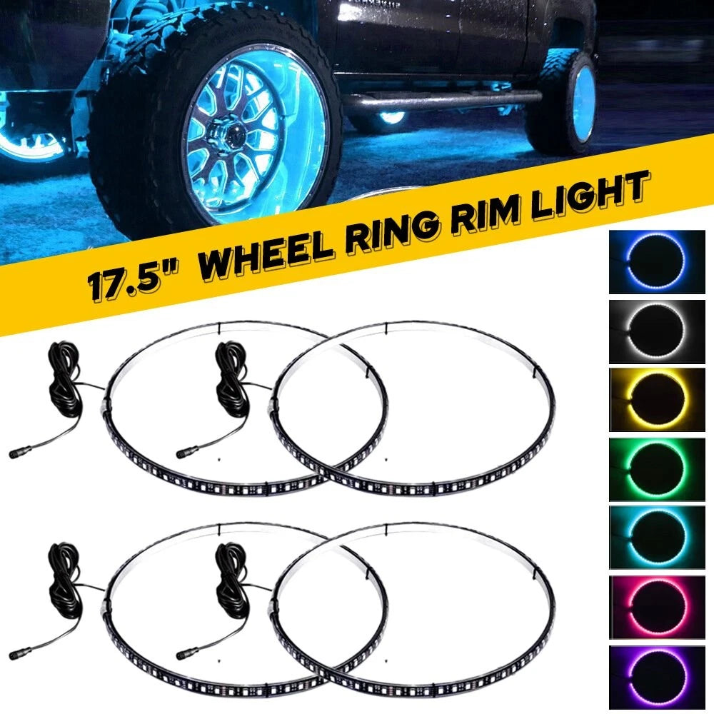 4x15.5'' Double Row LED Wheel Ring Lights for Universal Fit (RGB)