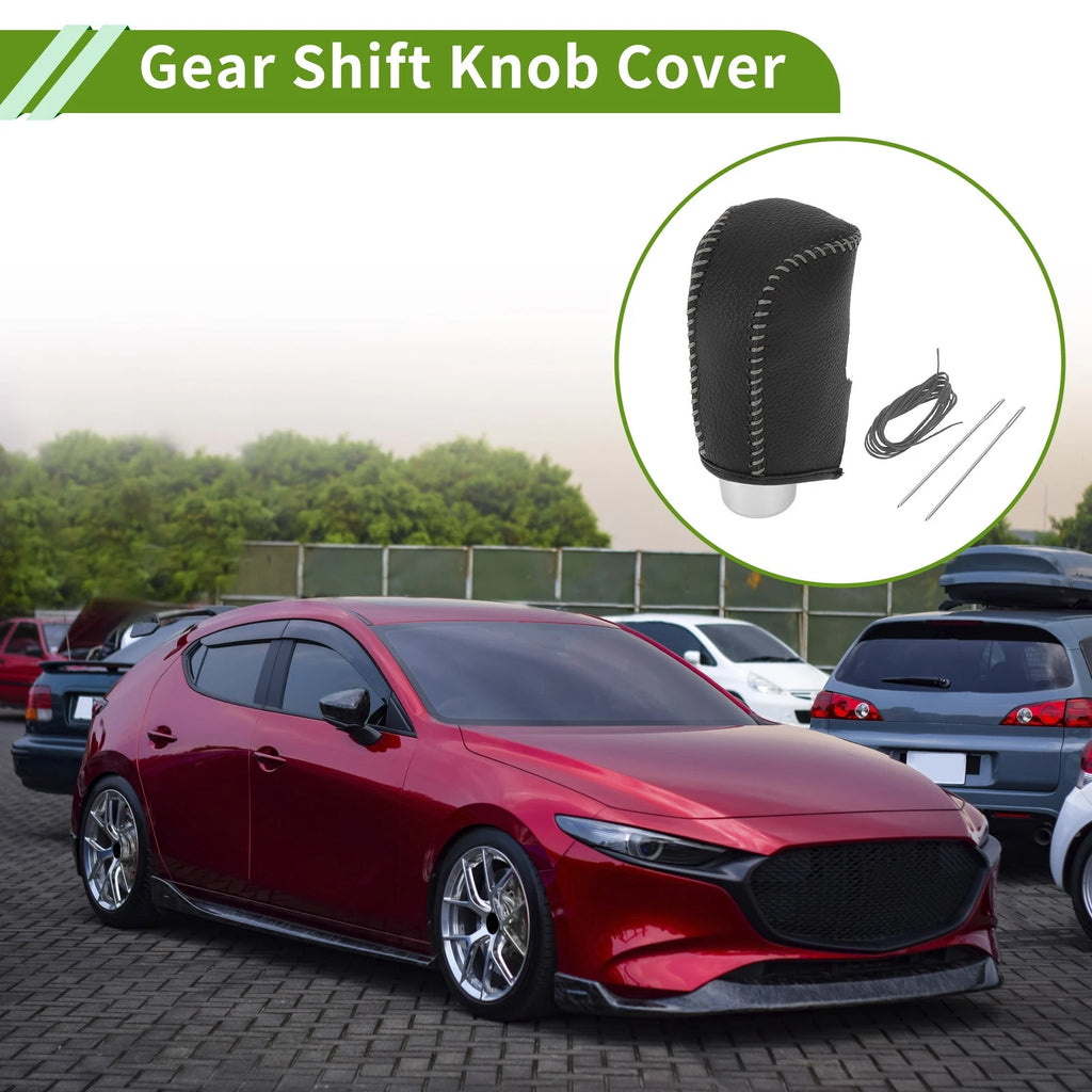 Gear Shift Knob Cover for Mazda 3 (2014–2018) Pebbled Black Grey Faux Leather