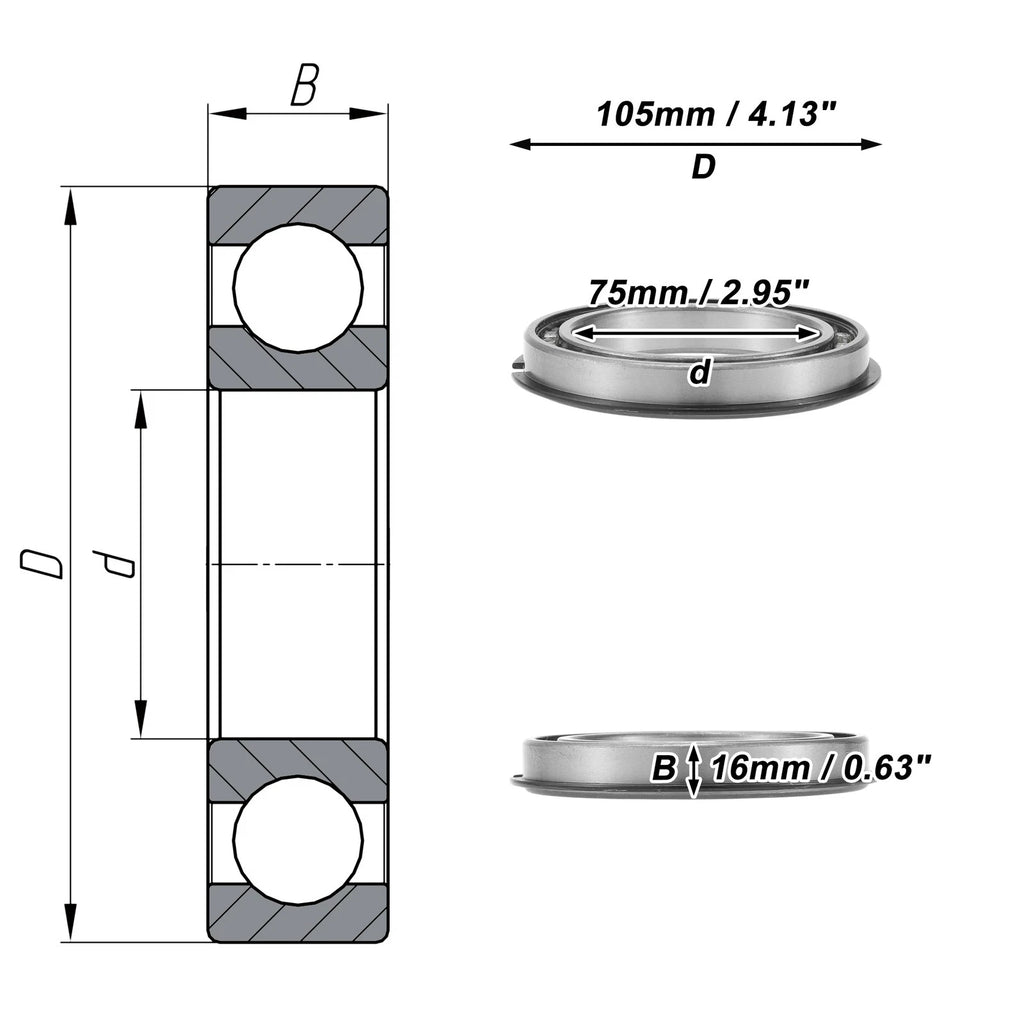 Deep Groove Ball Bearing 6915NR for Scooter Skateboard Wheel (P0 75x105x16mm)