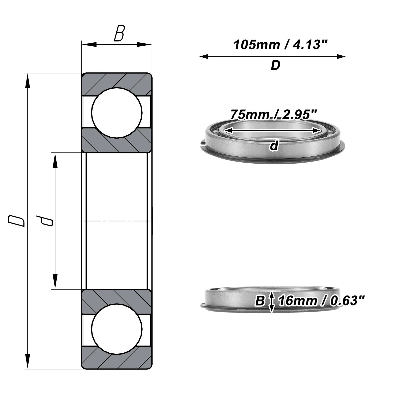 Deep Groove Ball Bearing 6915NR for Scooter Skateboard Wheel (P0 75x105x16mm)