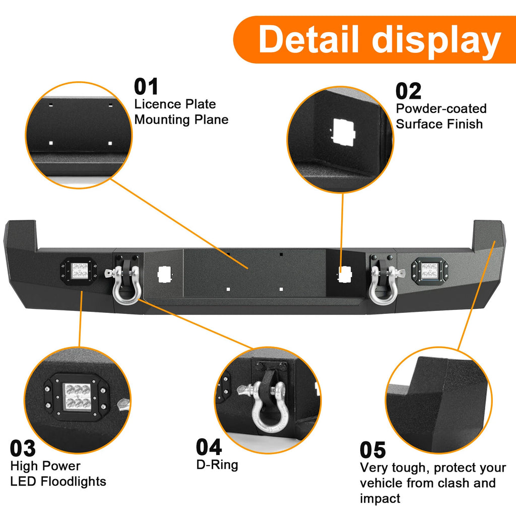 Rear Bumper for Toyota Tacoma (2005–2015) w/License Plate & LED Lights