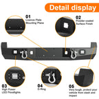 Rear Bumper for Toyota Tacoma (2005–2015) w/License Plate & LED Lights