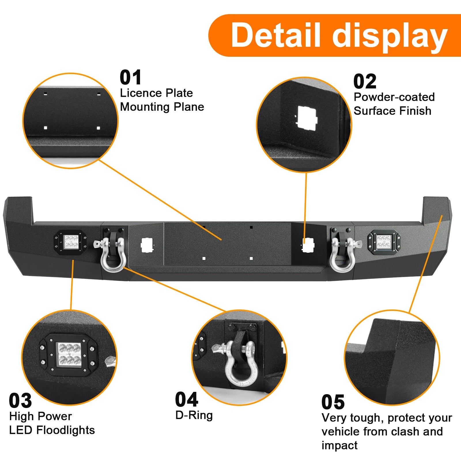 Rear Bumper for Toyota Tacoma (2005–2015) w/License Plate & LED Lights