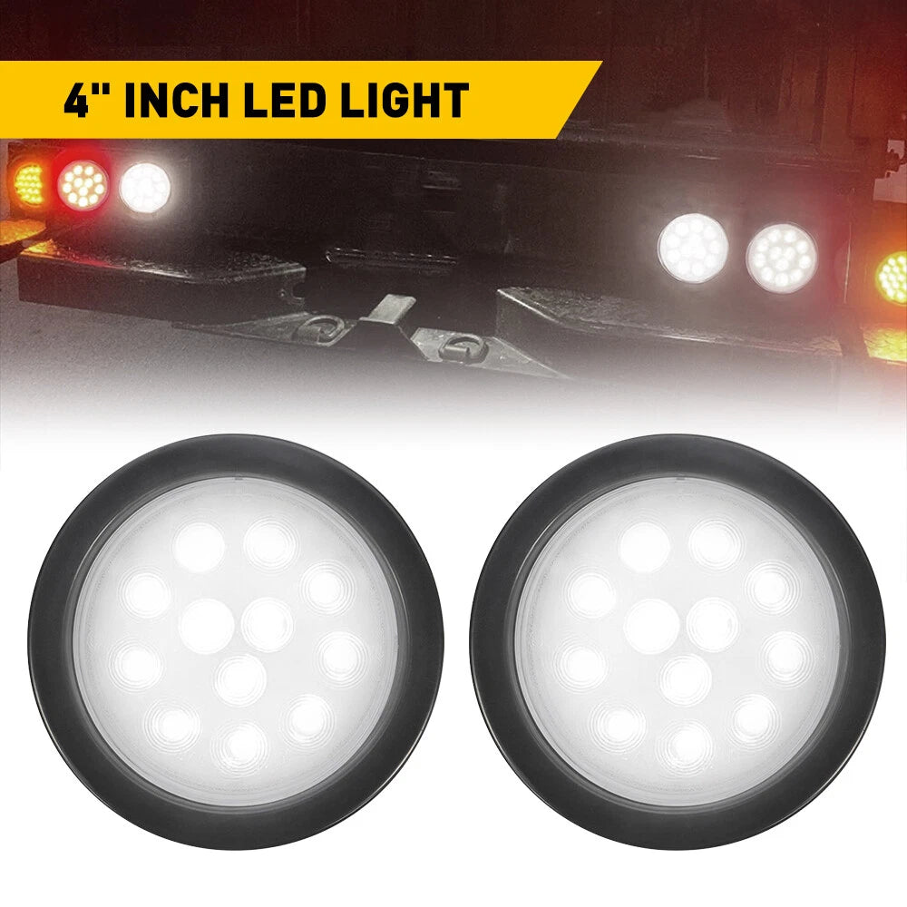 2X 4 Inch Round LED Reverse Backup Tail Lights for Trailer Truck (12V)