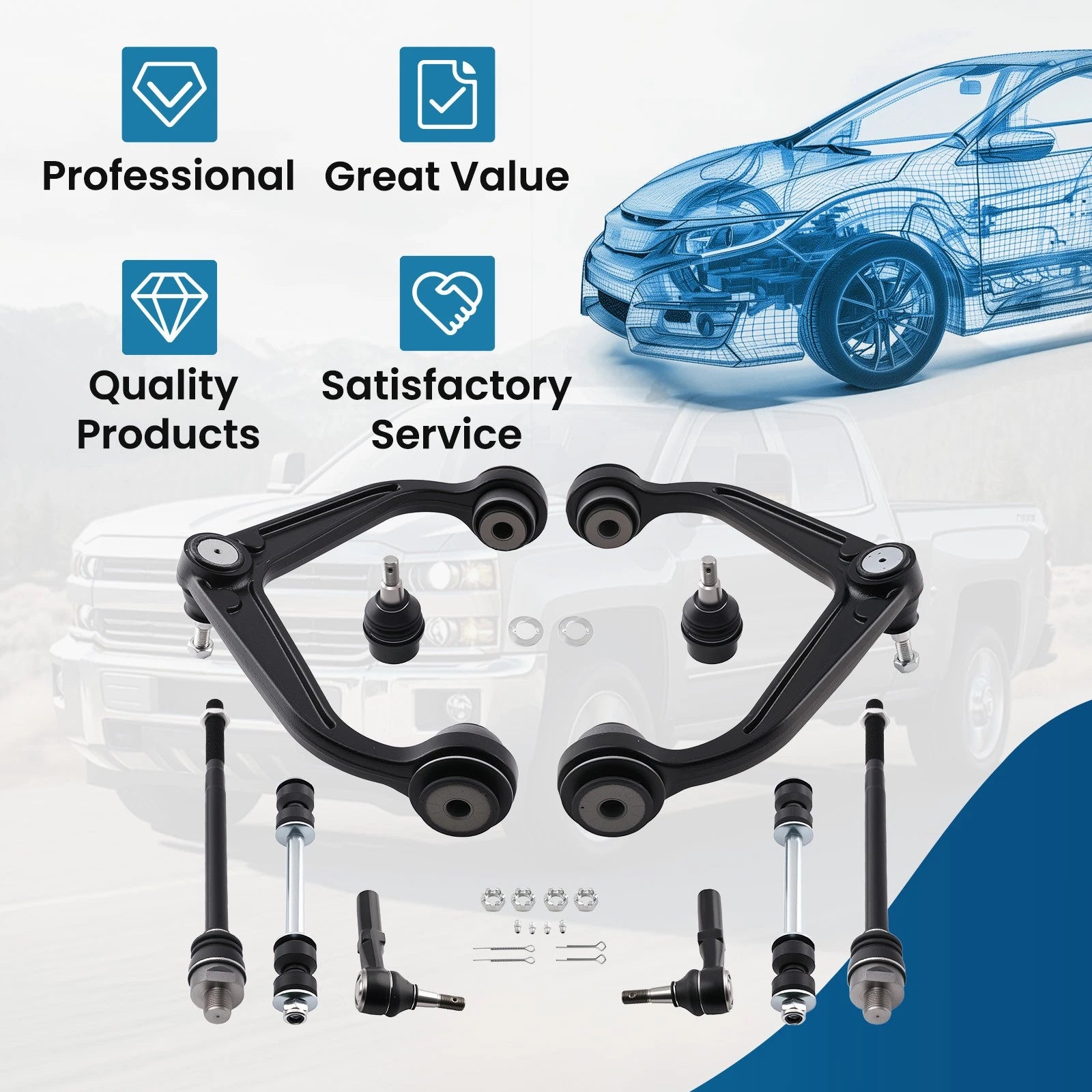 10x Front Upper Control Arms Kit for Chevy Silverado GMC Sierra 2500 (2011–2019)