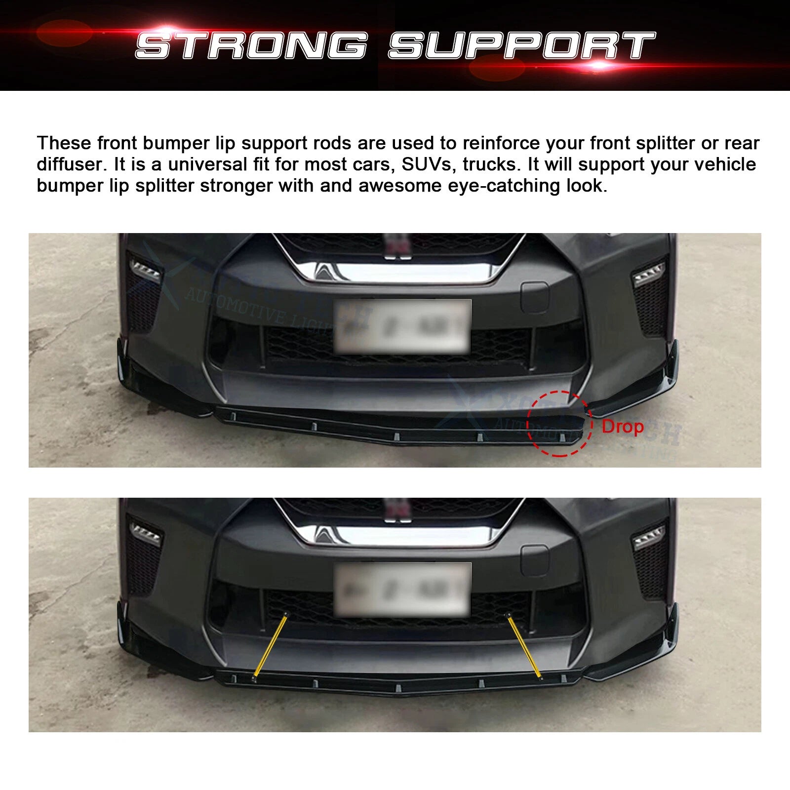 Eye-Catching Aluminum Bumper Splitter Strut Rod for Honda Civic (2016-2019)
