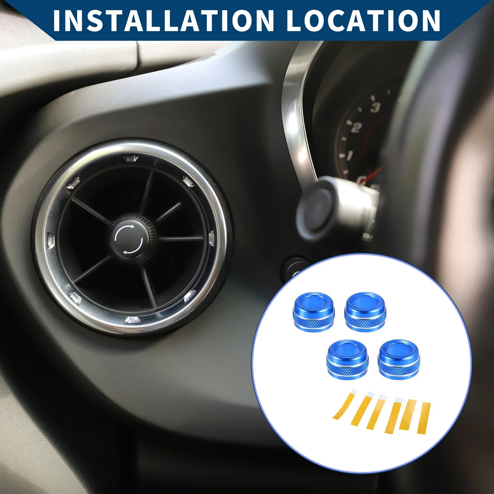 Set of 4 AC Vent Adjust Switch Knob Cover Rings for Ford Bronco Sport (2021–2023) Blue