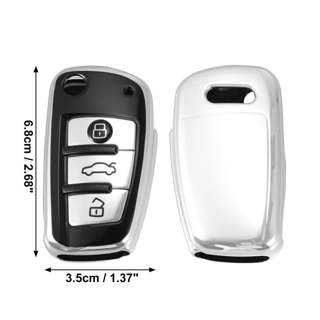 Key Fob Cover for Audi A1 A3 Q3 Q7 (745065578049) Silver Tone