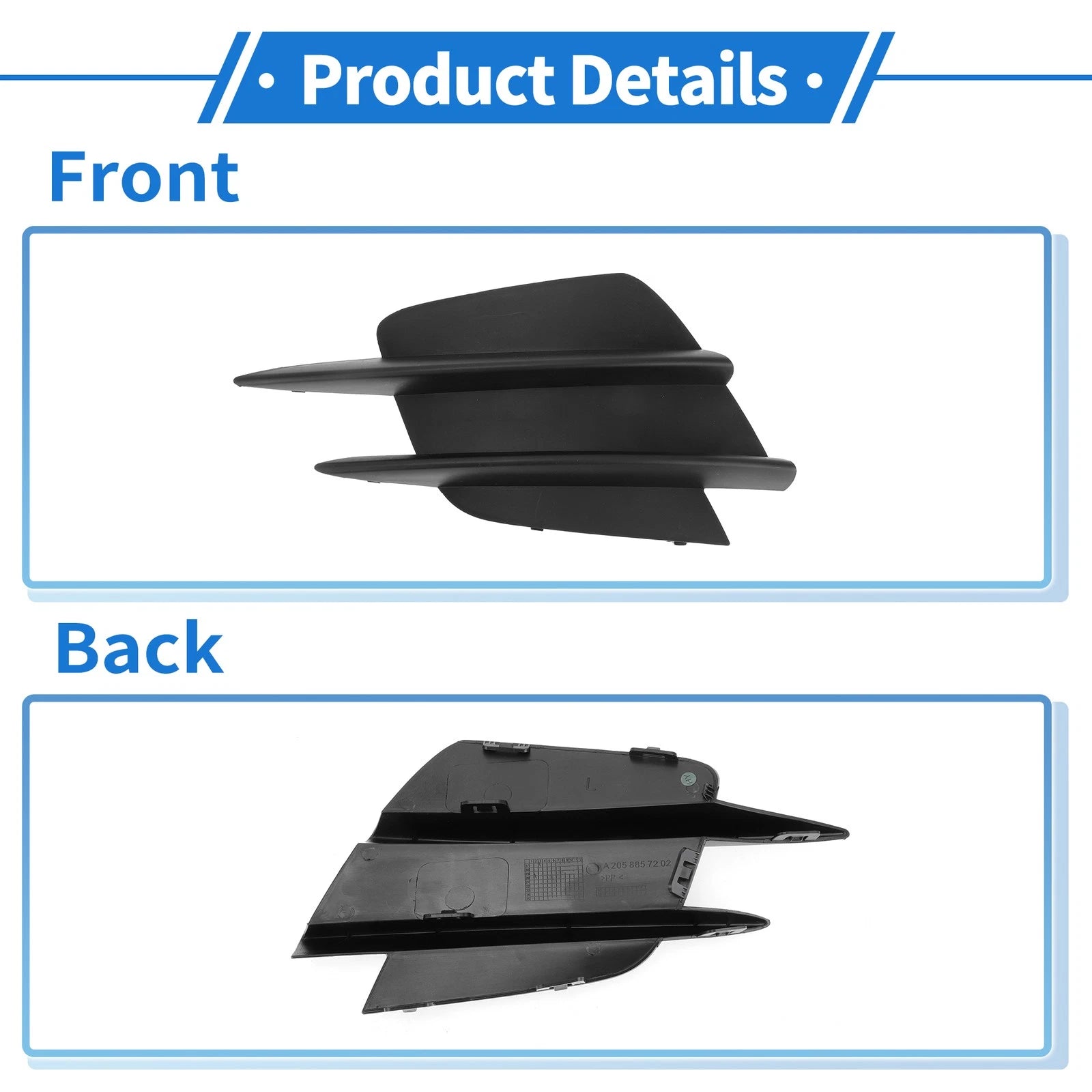 1 Pc Fog Light Grill for Mercedes-Benz W205 (2015–2021) No. 2058857202 Black